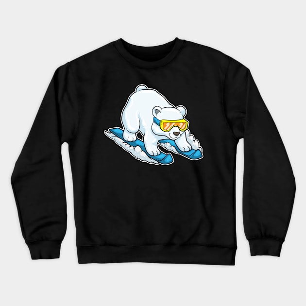 Polar bear as Skier with Skis & Ski goggles Crewneck Sweatshirt by Markus Schnabel